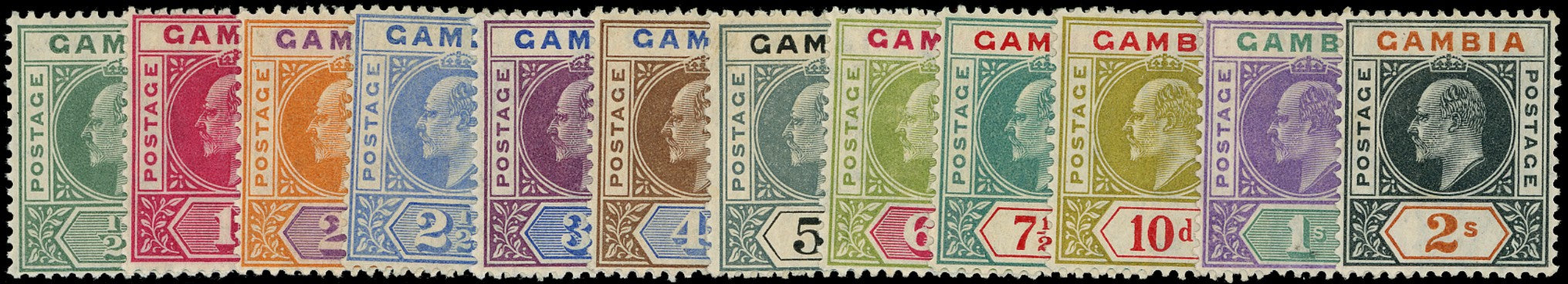 GAMBIA 1904  SG57/68 Mint KEVII set of 12 to 2s watermark multiple Crown CA