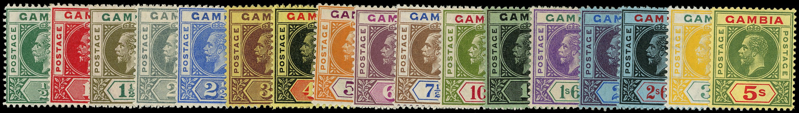 GAMBIA 1912  SG86/102 Mint KGV set of 17 to 5s watermark MCA