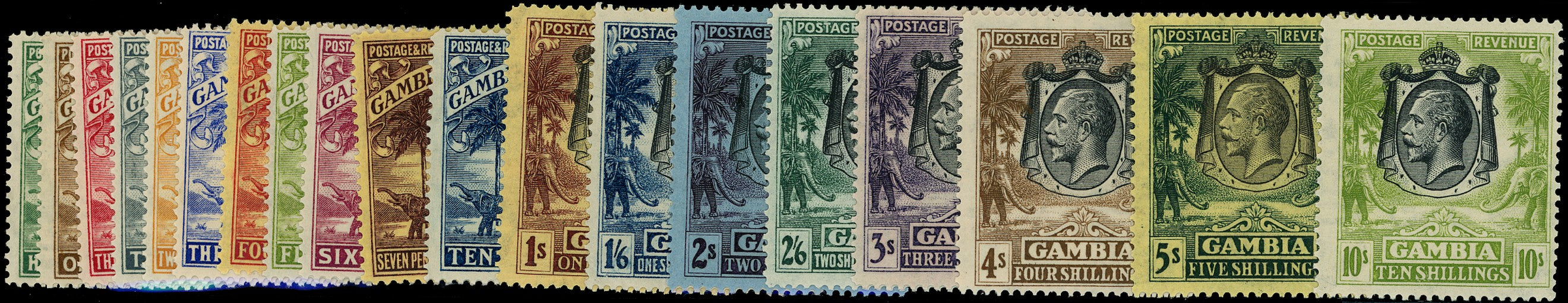GAMBIA 1922  SG122/42 Mint Elephant and Palm set of 19 to 10s Script watermark