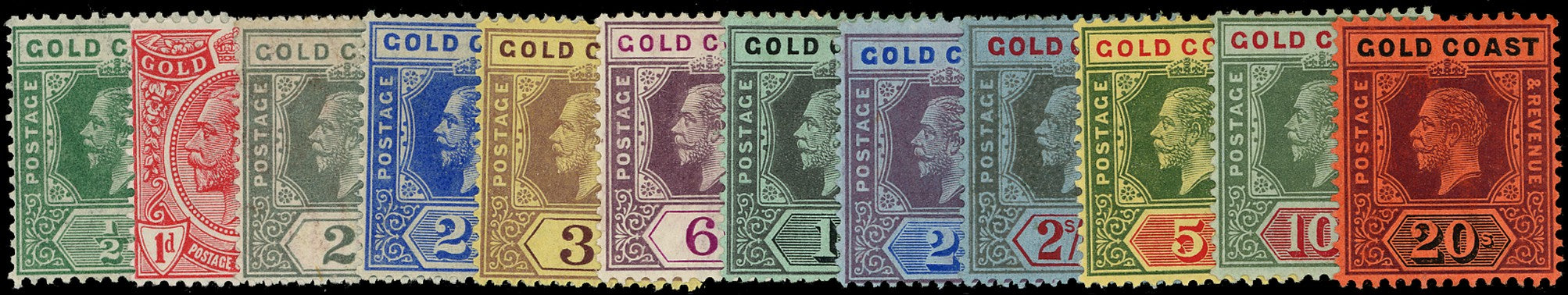 GOLD COAST 1913  SG71/84 Mint KGV set of 12 to 20s watermark multiple Crown CA