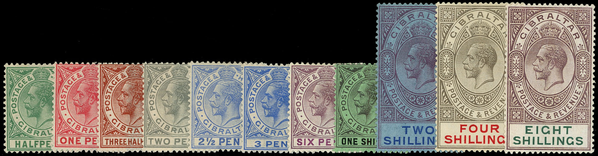 GIBRALTAR 1921  SG89/101 Mint KGV set of 11 to 8s Script watermark
