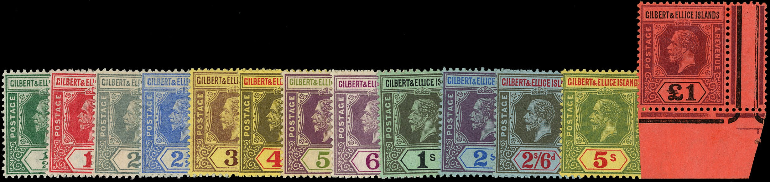 GILBERT & ELLICE IS 1912  SG12/24 Mint KGV set of 13 to £1 watermark multiple Crown CA