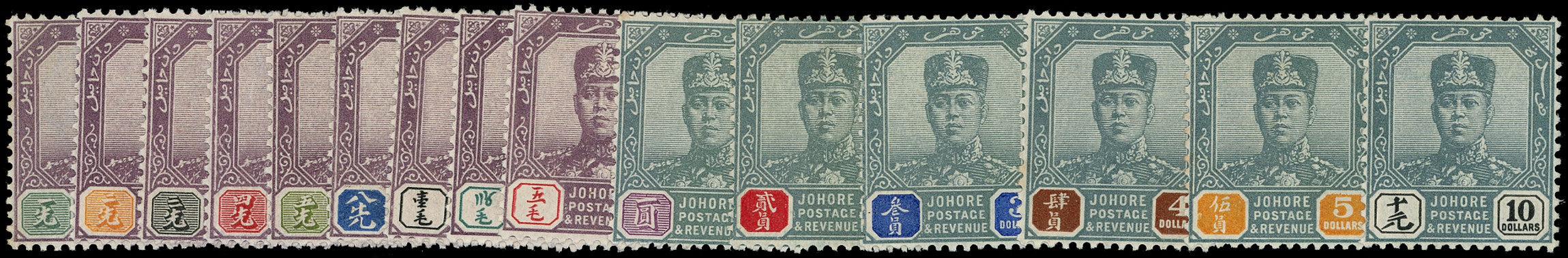 MALAYA - JOHORE 1904  SG61/75 Mint set of 15 to $5 watermark single rosette