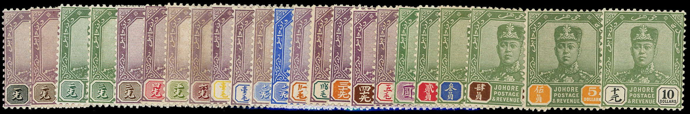 MALAYA - JOHORE 1922  SG103/25 Mint set of 23 to $10 Script watermark