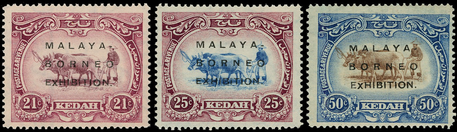 MALAYA - KEDAH 1922  SG49/51 Mint unmounted Malaya-Borneo Exhibition set of 3 to 50c