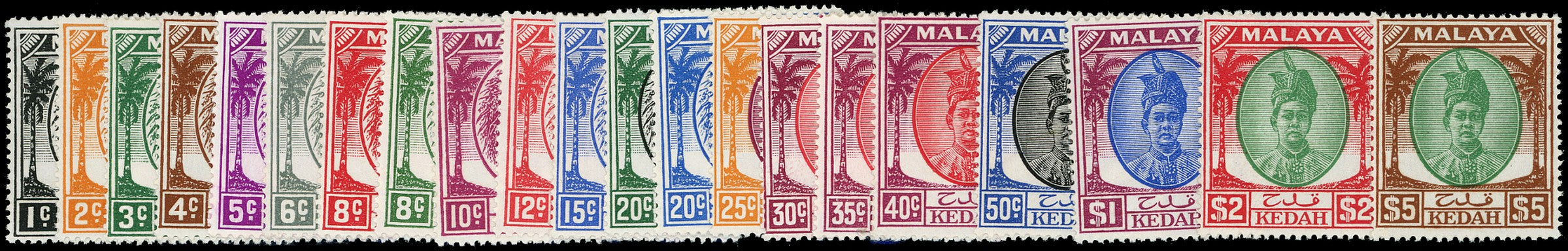 MALAYA - KEDAH 1950  SG76/90 Mint unmounted set of 21 to $5