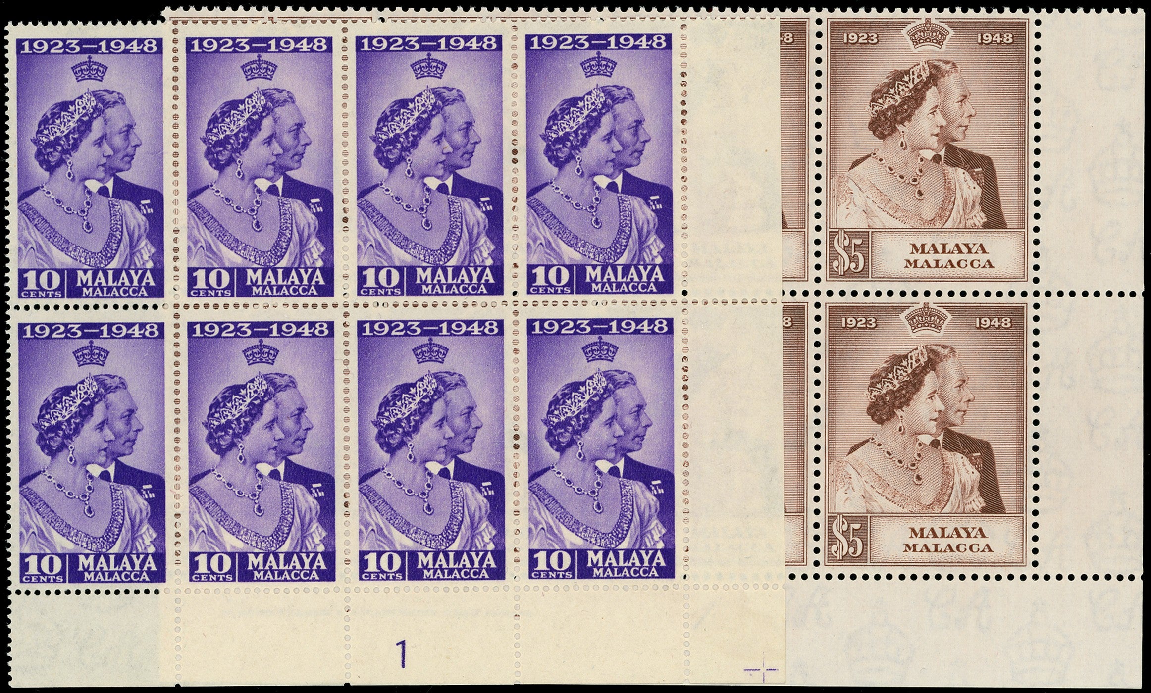 MALAYA - MALACCA 1948  SG1/2 Mint unmounted Royal Silver Wedding pair