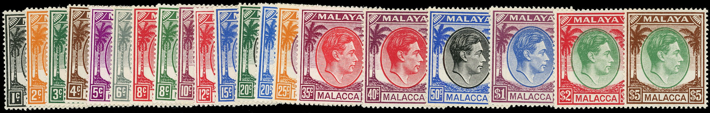 MALAYA - MALACCA 1949  SG3/17 Mint unmounted KGVI set of 20 to $5