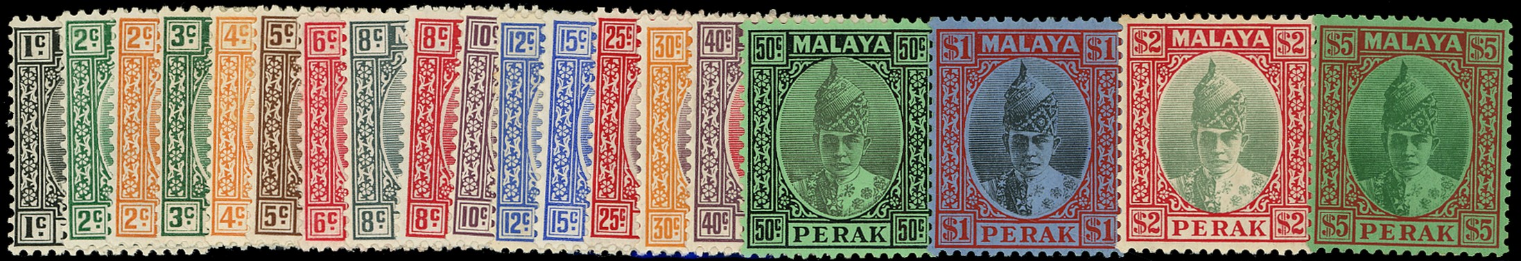 MALAYA - PERAK 1938  SG103/21 Mint set of 19 to $5