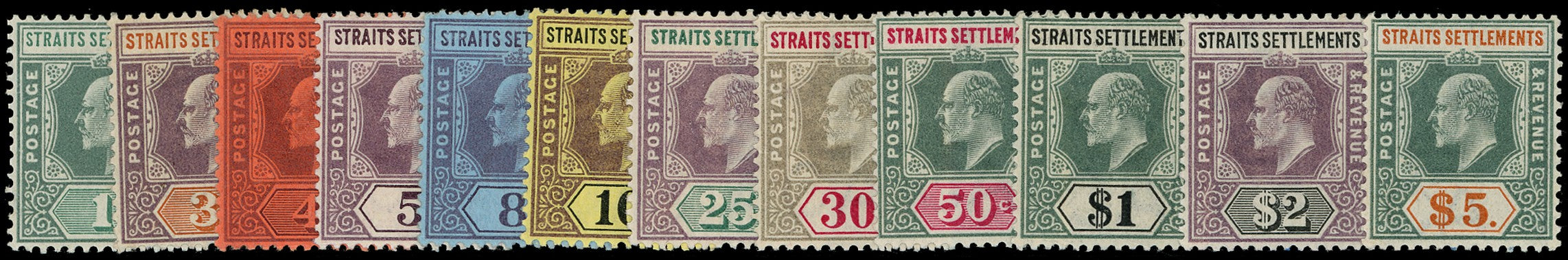 MALAYA - STRAITS 1902  SG110/21 Mint KEVII set of 12 to $5 watermark Crown CA