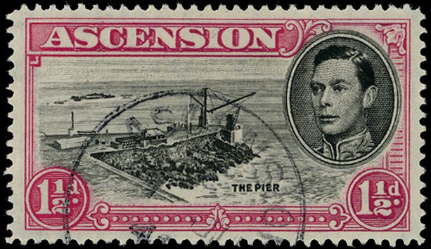 ASCENSION 1938  SG40ea Used KGV 1&frac12;d black and carmine perf 14 with Davit flaw