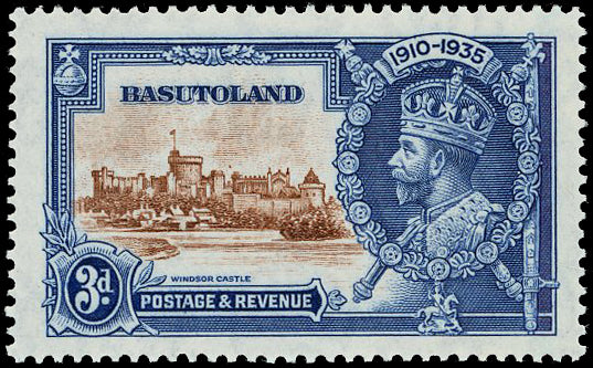 BASUTOLAND 1935  SG13g Mint Silver Jubilee 3d brown and deep blue variety Dot to left of chapel