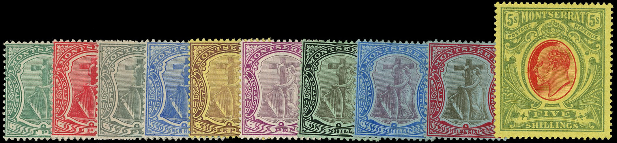 MONTSERRAT 1908  SG35/47 Mint KEVII set of 10 to 5s watermark multiple Crown CA