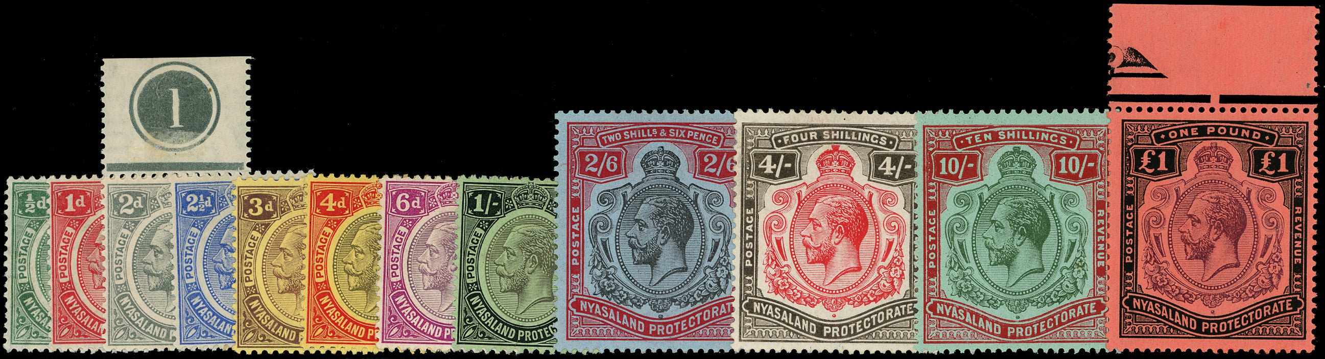 NYASALAND 1913  SG83/98 Mint KGV set of 10 to £1 watermark multiple Crown CA