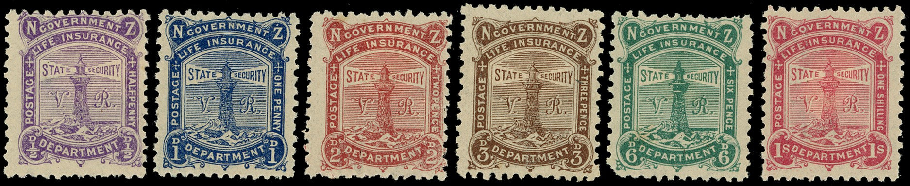 NEW ZEALAND 1891  SGL1/L6 Mint Life Insurance set of 6 to 1s