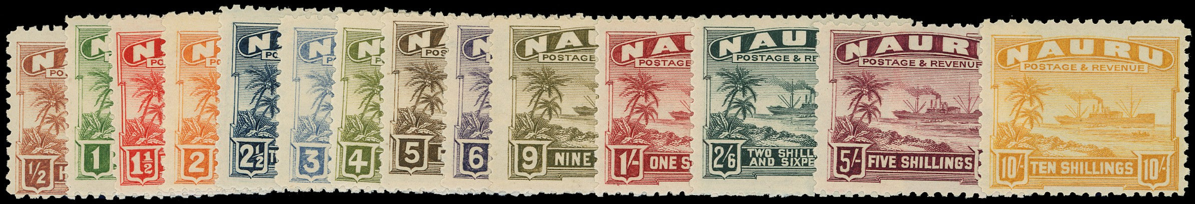 NAURU 1924  SG26a/39a Mint set of 14 to 10s on rough greyish paper