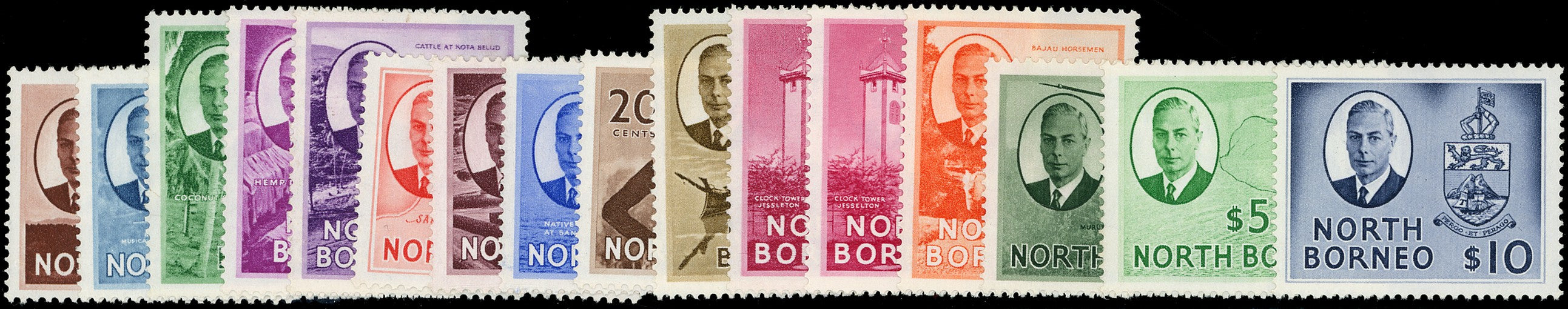 NORTH BORNEO 1950  SG356/70 Mint unmounted KGVI set of 16 to $10