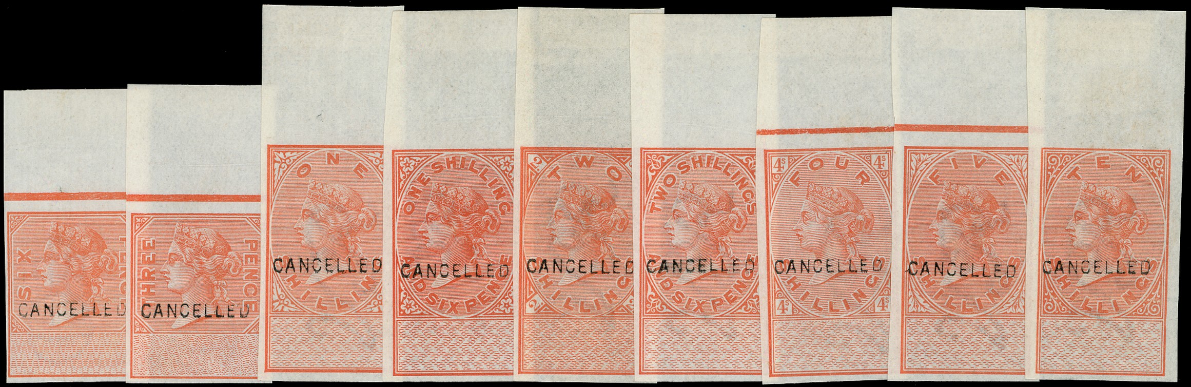 GB 1890 Revenue Transfer Duty Colour Trial 'Cancelled' set