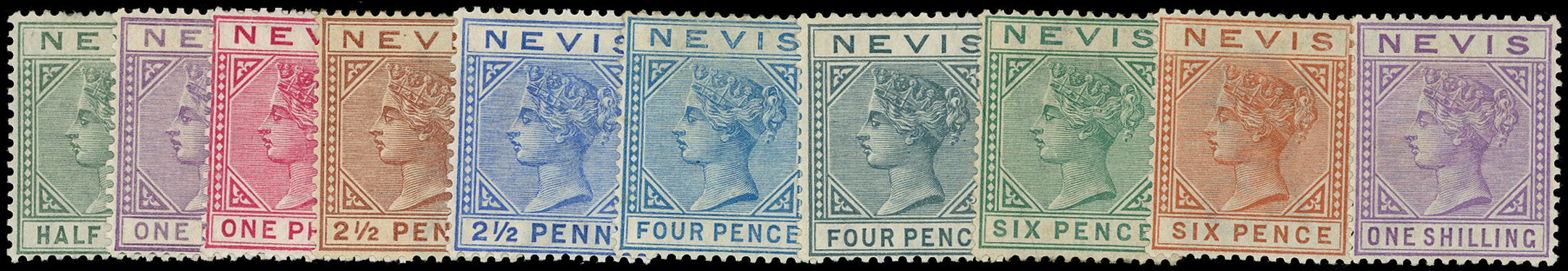 NEVIS 1882  SG25/34 Mint QV set of 10 to 1s watermark Crown CA