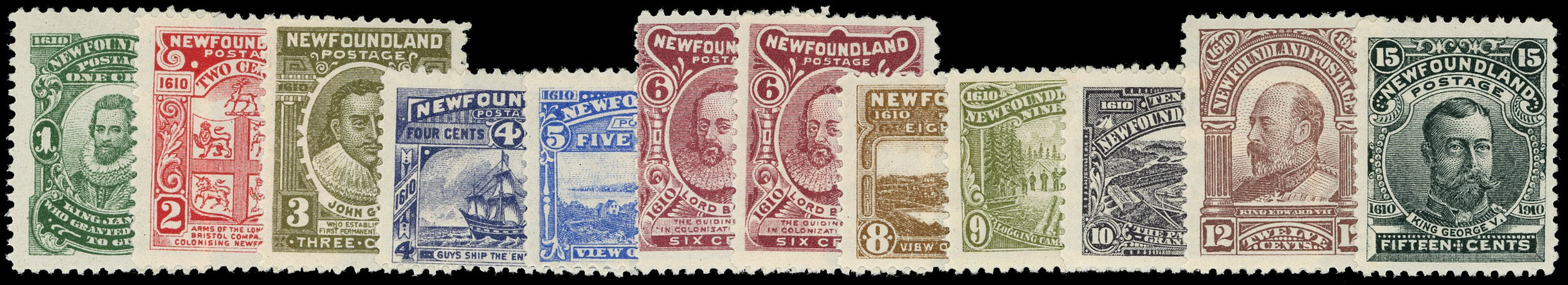 NEWFOUNDLAND 1910  SG95/105 Mint Guy set of 12 to 15c