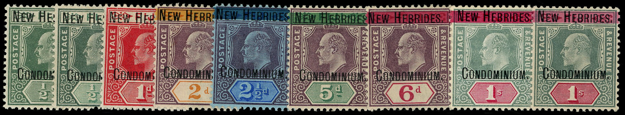 NEW HEBRIDES 1908  SG1b/9 Mint KEVII set of 9 to 1s