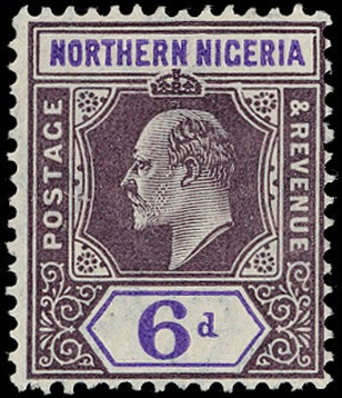 NORTHERN NIGERIA 1905  SG30a Mint KEVII 6d dull purple and violet ordinary paper variety Damaged frame and crown