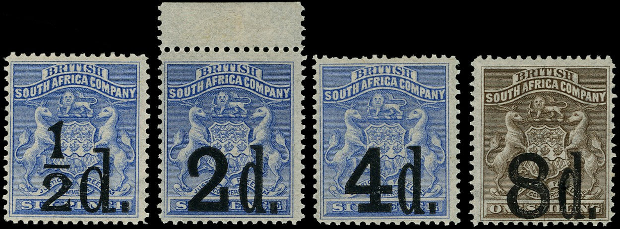 RHODESIA 1892  SG14/17 Mint Surcharges set of 4 to 8d on 1s