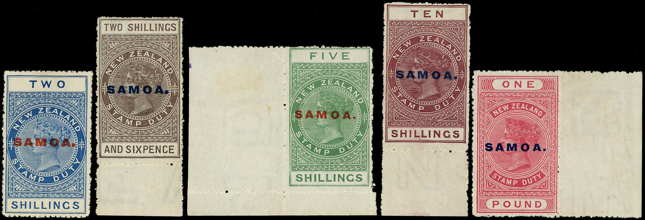 SAMOA 1914  SG122/26 Mint set of 5 to £1 on De La Rue paper perf 14