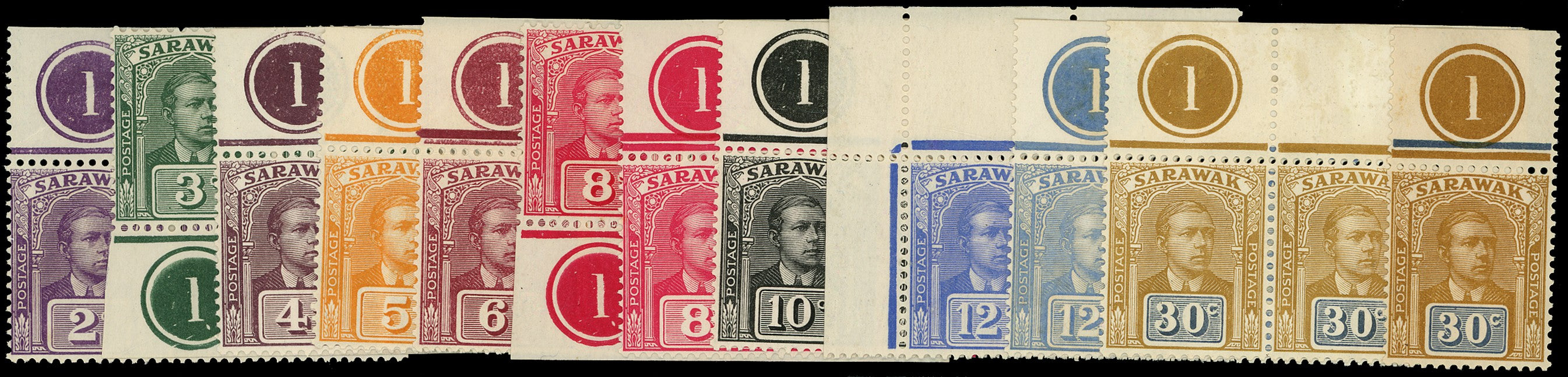 SARAWAK 1922  SG63/71 Mint New colours set to 30c
