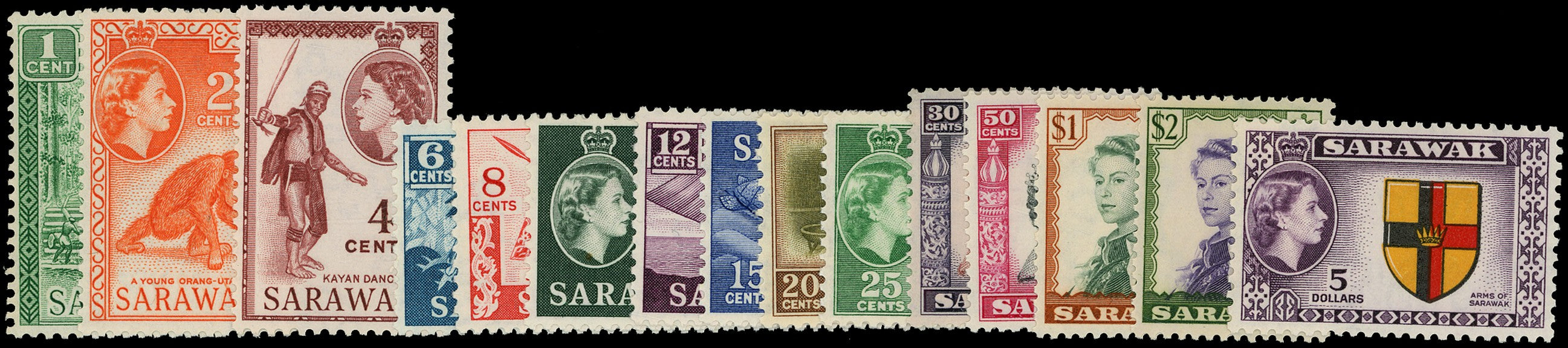 SARAWAK 1955  SG188/202 Mint unmounted QEII set of 15 to $5
