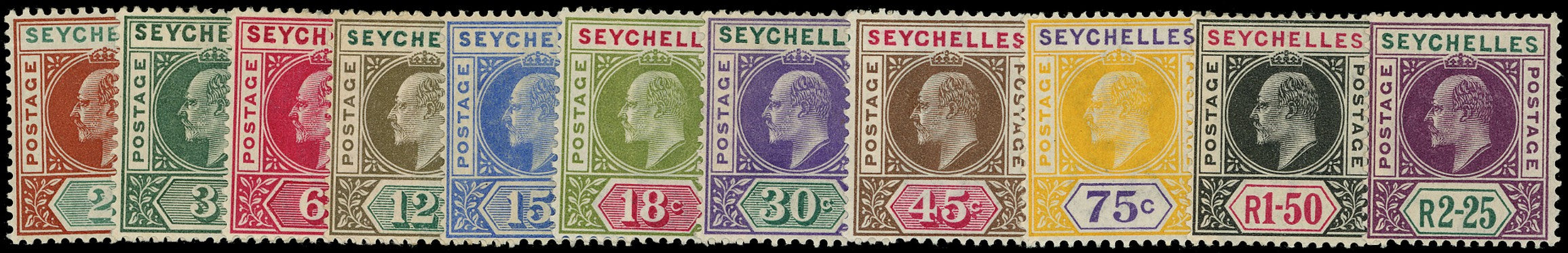 SEYCHELLES 1903  SG46/56 Mint KEVII set of 11 to 2r25 watermark Crown CA