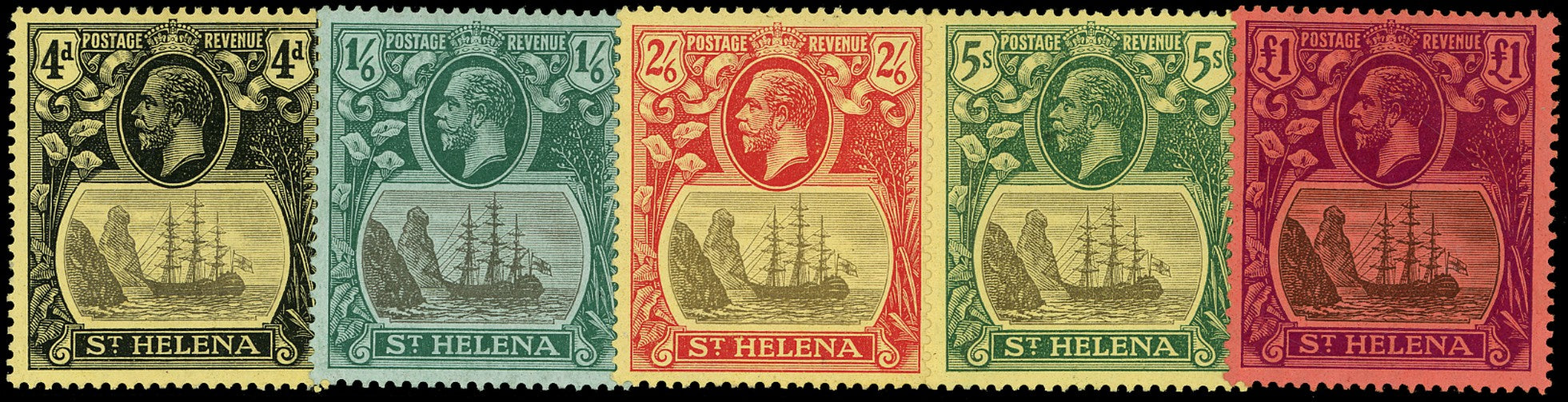 ST HELENA 1922  SG92/96 Mint KGV set of 5 to £1 watermark multiple Crown CA