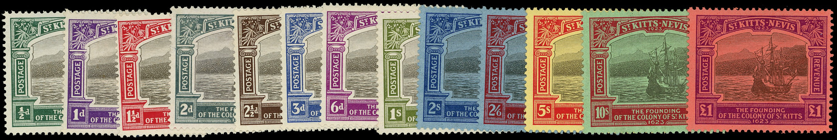 ST KITTS NEVIS 1923  SG48/60 Mint Tercentenary set of 13 to £1