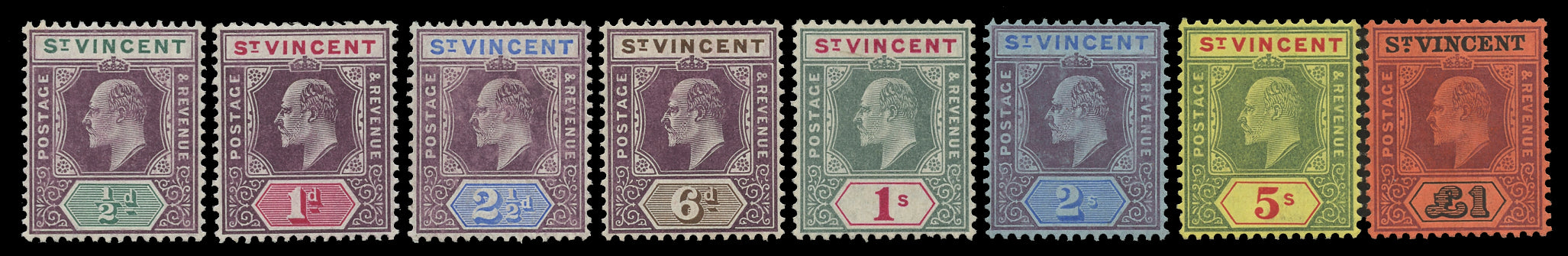 ST VINCENT 1904  SG85/93 Mint KEVII set of 8 to £1 watermark multiple Crown CA