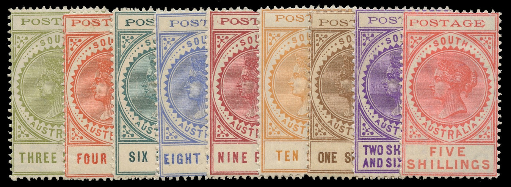 SOUTH AUSTRALIA 1902  SG268/77 Mint thin POSTAGE short set of 9 to 5s