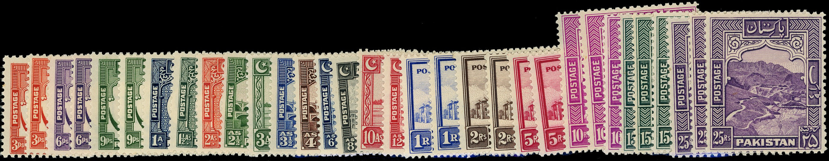 PAKISTAN 1948  SG24/43b Mint unmounted pictorial set of 32 to 25r