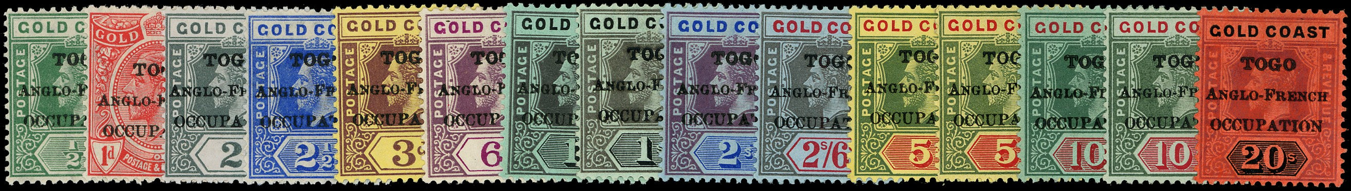 TOGO 1916  SGH47/H58 Mint London overprint set of 15 to 20s