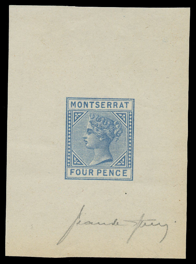 MONTSERRAT 1884  SG11 Forgery by Sperati of 4d blue die proof