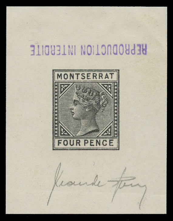 MONTSERRAT 1884  SG11 Forgery by Sperati of 4d die proof in black