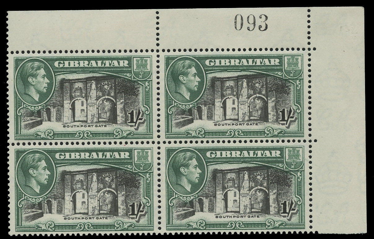 GIBRALTAR 1938  SG127a Mint unmounted KGVI 1s black and green perf 13&frac12;