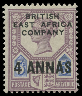 BRITISH EAST AFRICA 1890  SG3 Mint 4a on 5d dull purple and blue