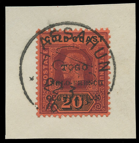 TOGO 1915  SGH46a Used KGV 20s purple and black on red variety Small F in FRENCH