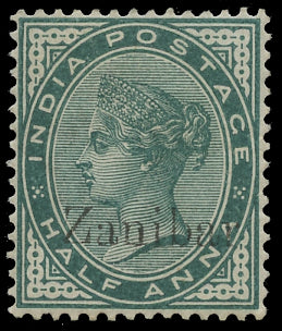 ZANZIBAR 1895  SG3k Mint &frac12;a blue-green type 1 overprint on India error Zanibar