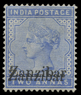 ZANZIBAR 1895  SG7m Mint 2a blue overprint on India error Overprint double