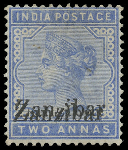 ZANZIBAR 1895  SG7m Mint 2a blue overprint on India error Overprint double