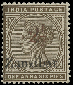 ZANZIBAR 1896  SG29k Mint 2&frac12; on 1a6p sepia type 6 surcharge variety Roman 1 in fraction &frac12;