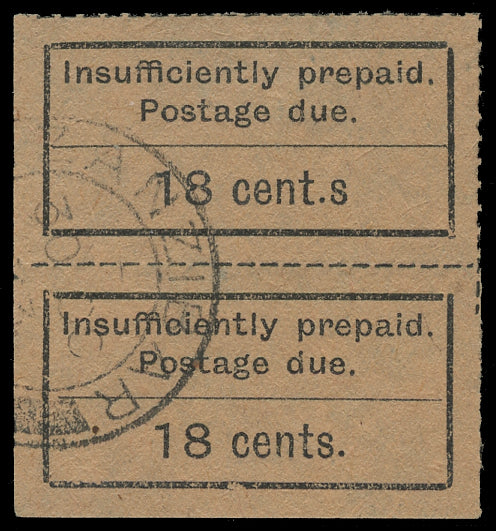 ZANZIBAR 1926  SGD9a Postage Due 18c black on salmon variety cent.s used