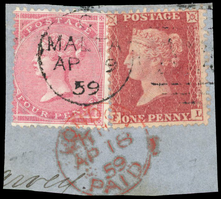 GB 1857  SG40, 66 Used - pretty piece bearing a 4d & 1d