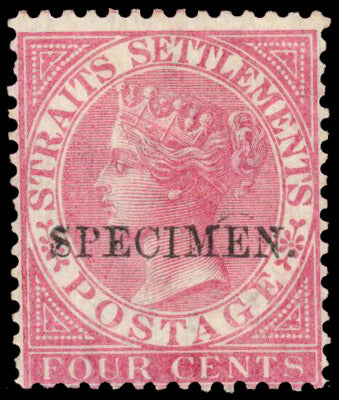 MALAYA STRAITS SETTLEMENTS SG 12 Specimen 1867-72 4c rose local handstamp