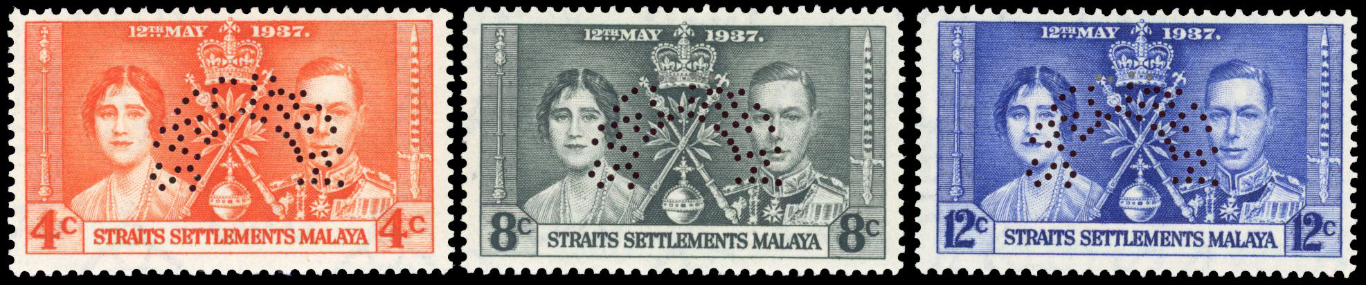 MALAYA STRAITS SETTLEMENTS SG 275s/77s Specimen 1937 Coronation set of 3